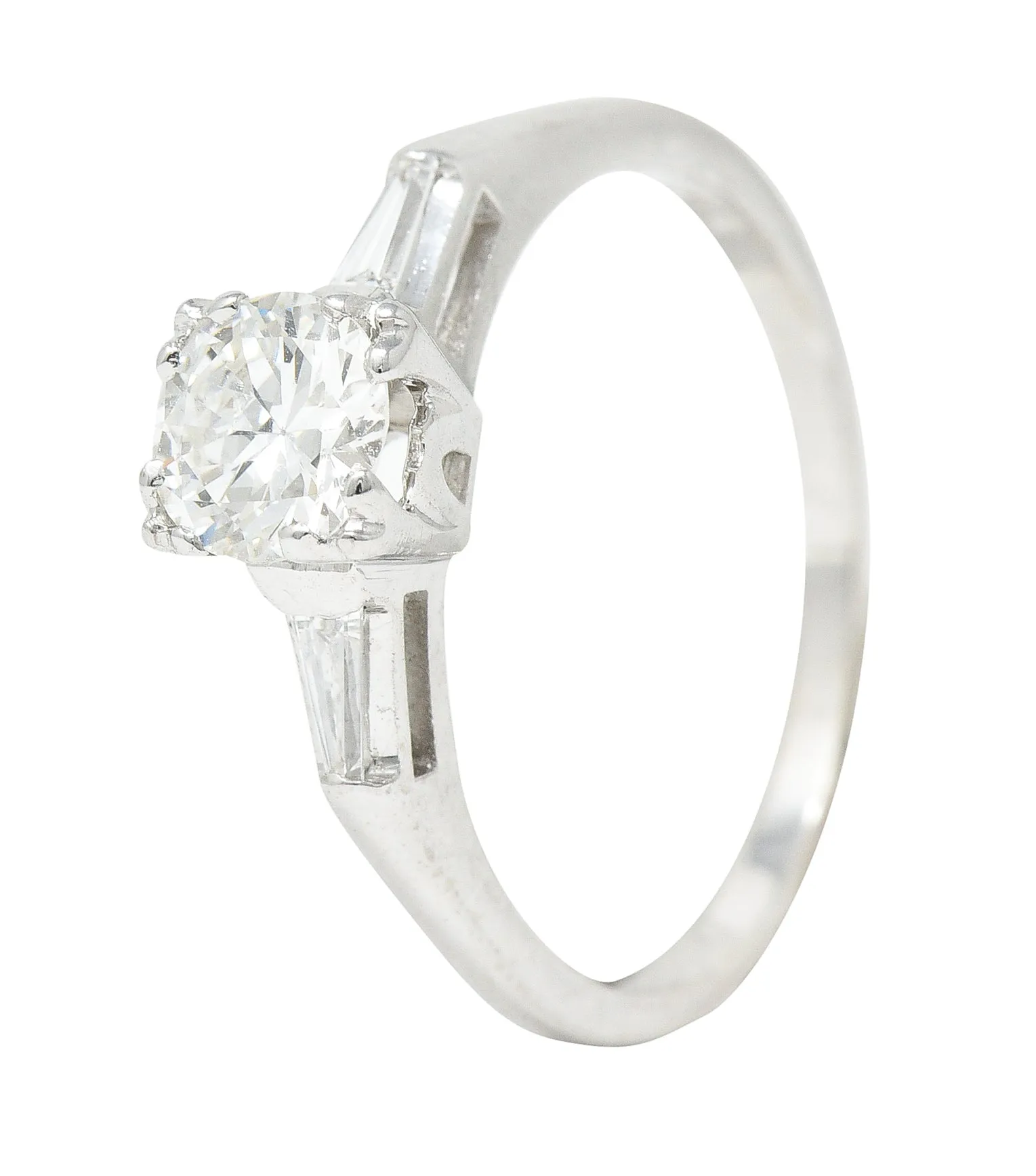 1950's Mid-Century 0.76 CTW Transitional Cut Diamond 14 Karat White Gold Vintage Engagement Ring