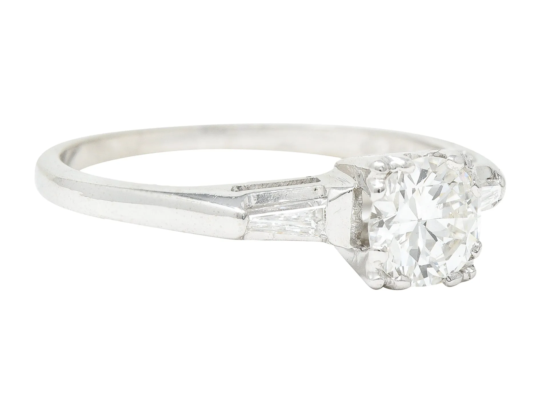 1950's Mid-Century 0.76 CTW Transitional Cut Diamond 14 Karat White Gold Vintage Engagement Ring