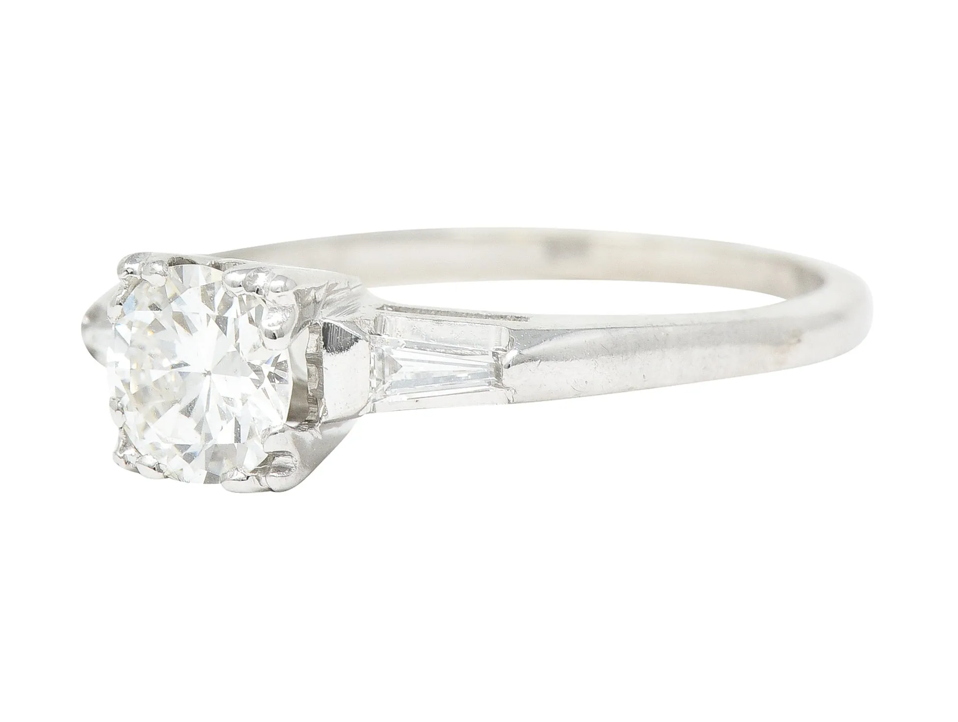 1950's Mid-Century 0.76 CTW Transitional Cut Diamond 14 Karat White Gold Vintage Engagement Ring