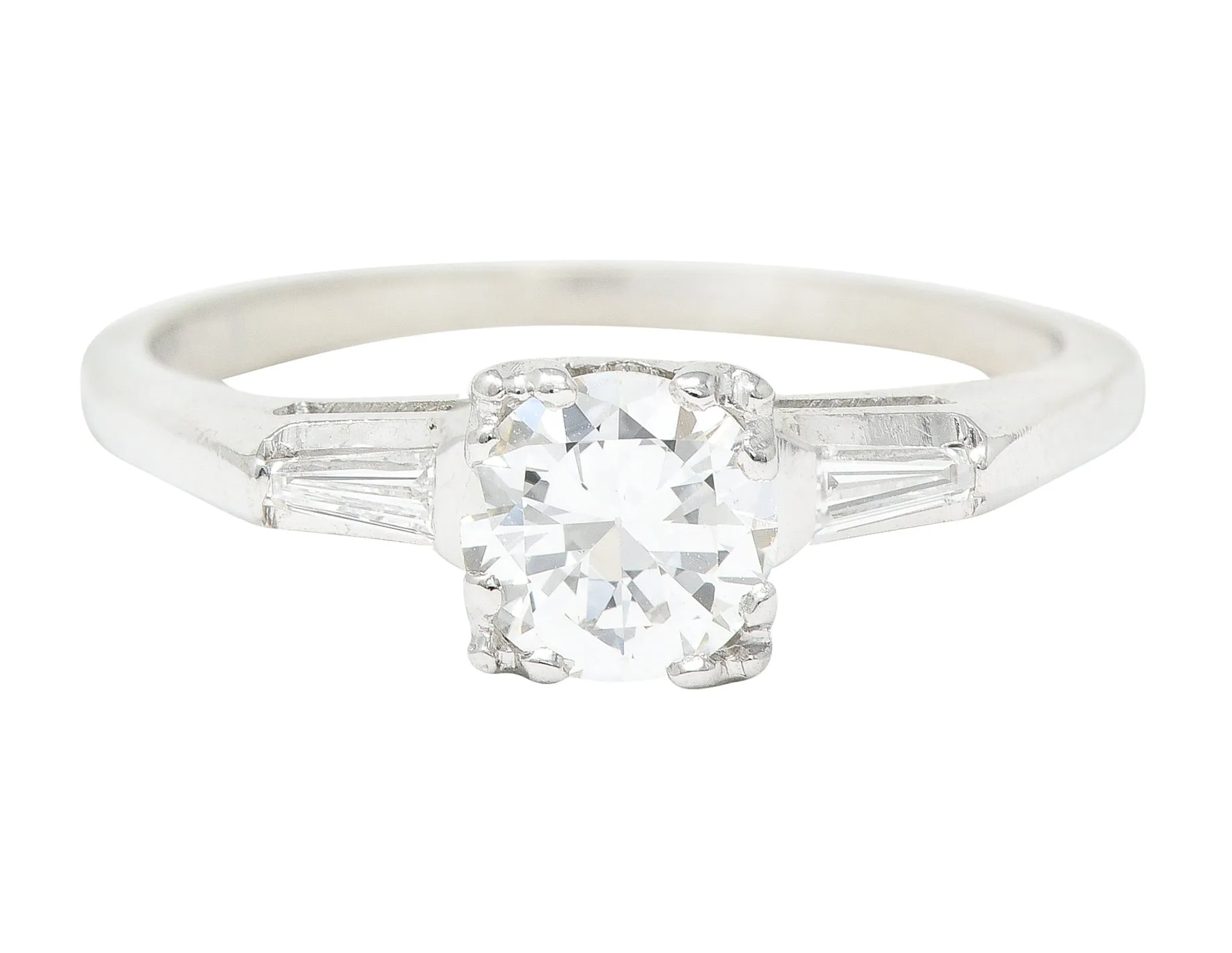 1950's Mid-Century 0.76 CTW Transitional Cut Diamond 14 Karat White Gold Vintage Engagement Ring