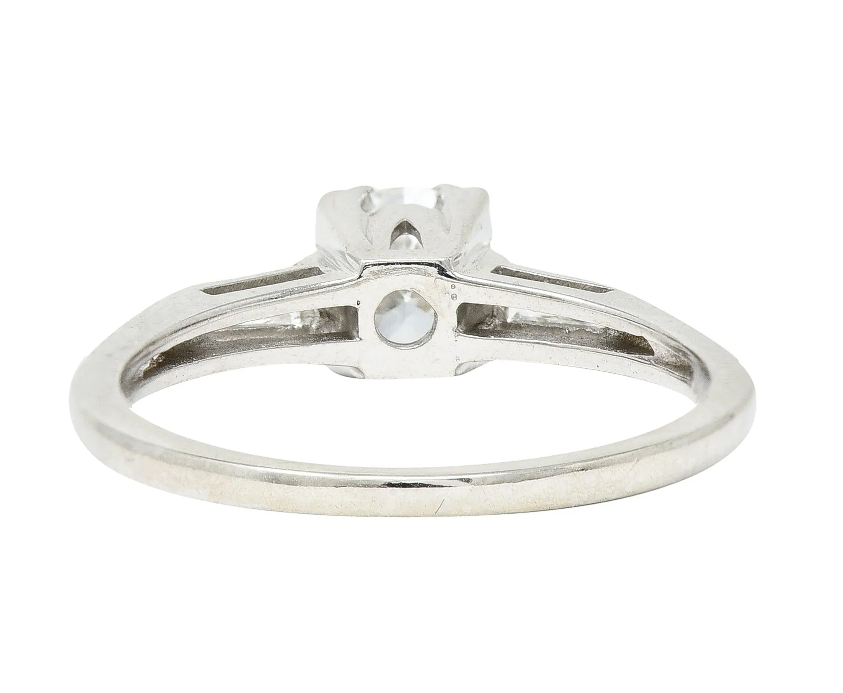 1950's Mid-Century 0.76 CTW Transitional Cut Diamond 14 Karat White Gold Vintage Engagement Ring