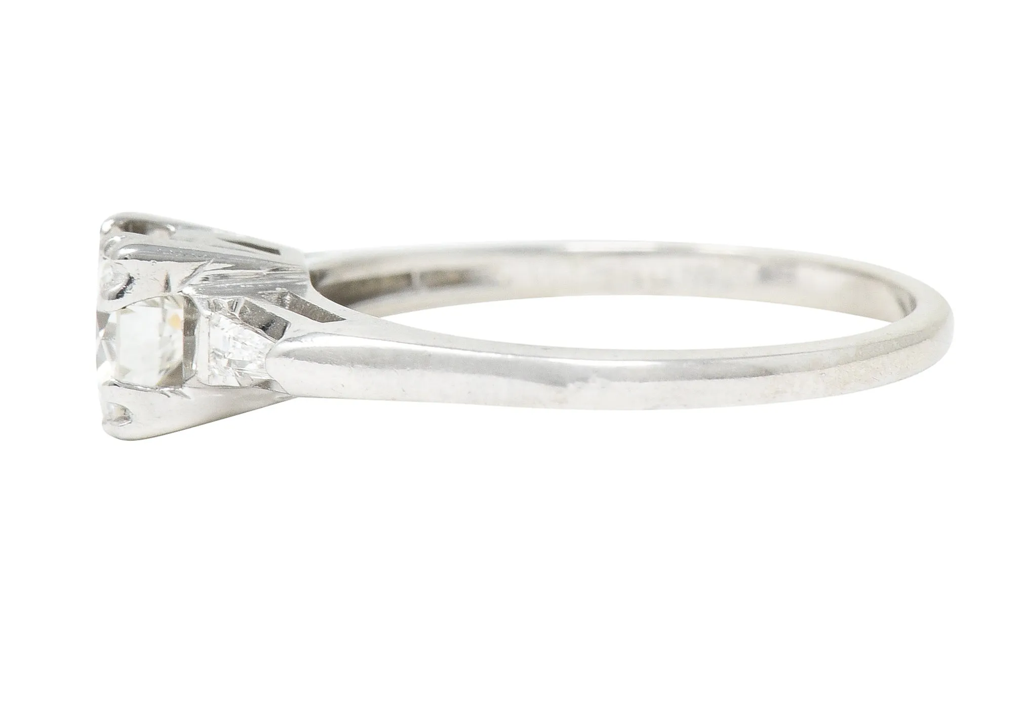 1950's Mid-Century 0.76 CTW Transitional Cut Diamond 14 Karat White Gold Vintage Engagement Ring