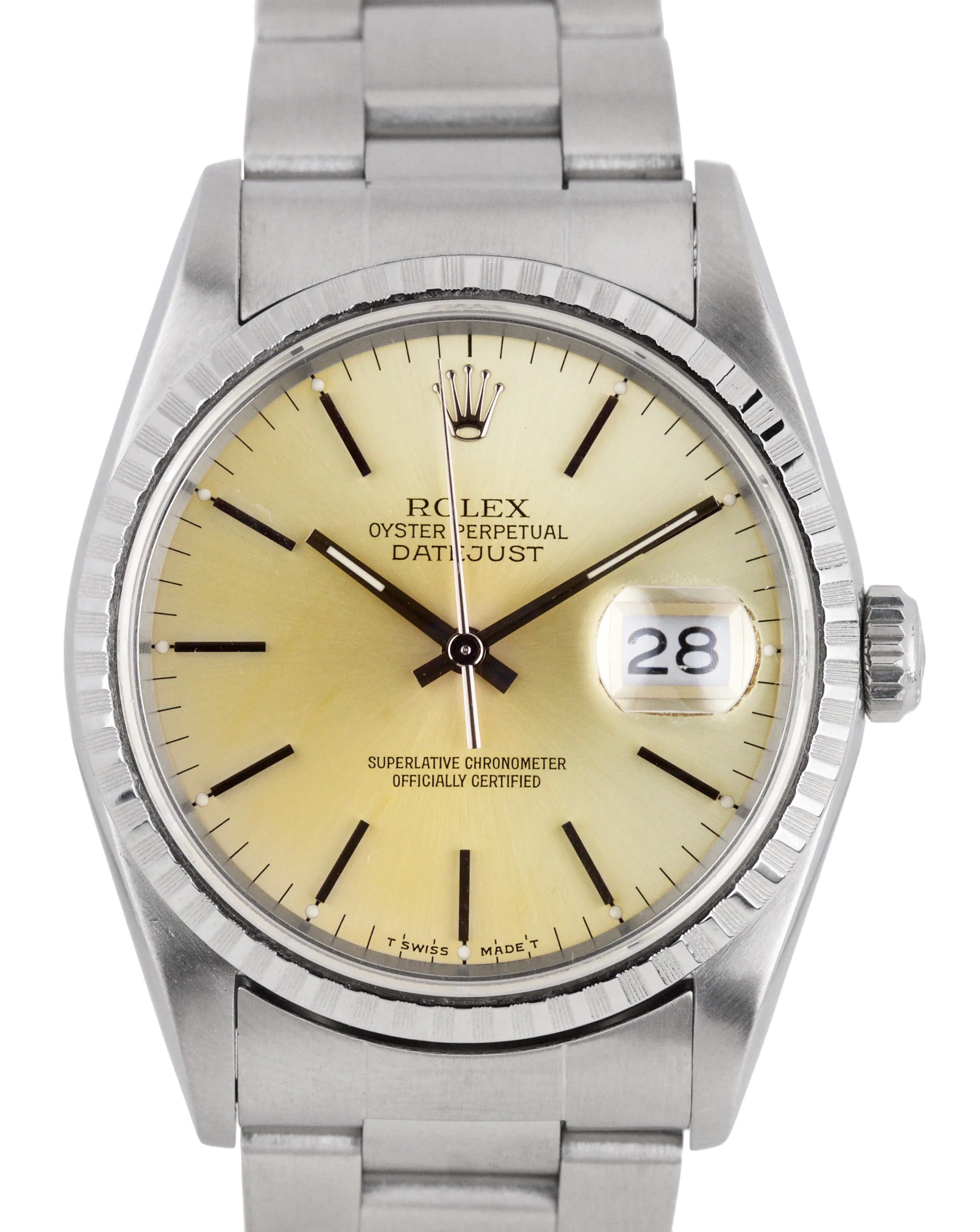 1994 Rolex DateJust Silver Tone Patina 36mm S 16220 Stainless Steel Oyster Watch