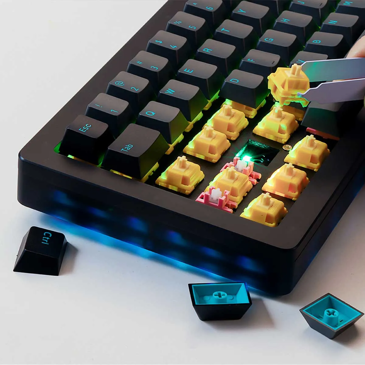 Akko ACR Pro 68 Black & Cyan Hot-Swappable RGB Mechanical Keyboard Gasket Mount (Gateron Cap Golden Yellow Switch)