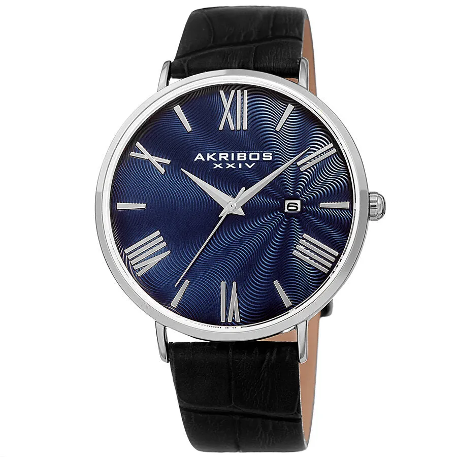 Akribos Xxiv Waves Blue Dial Black Leather Men's Watch AK1041SSBU