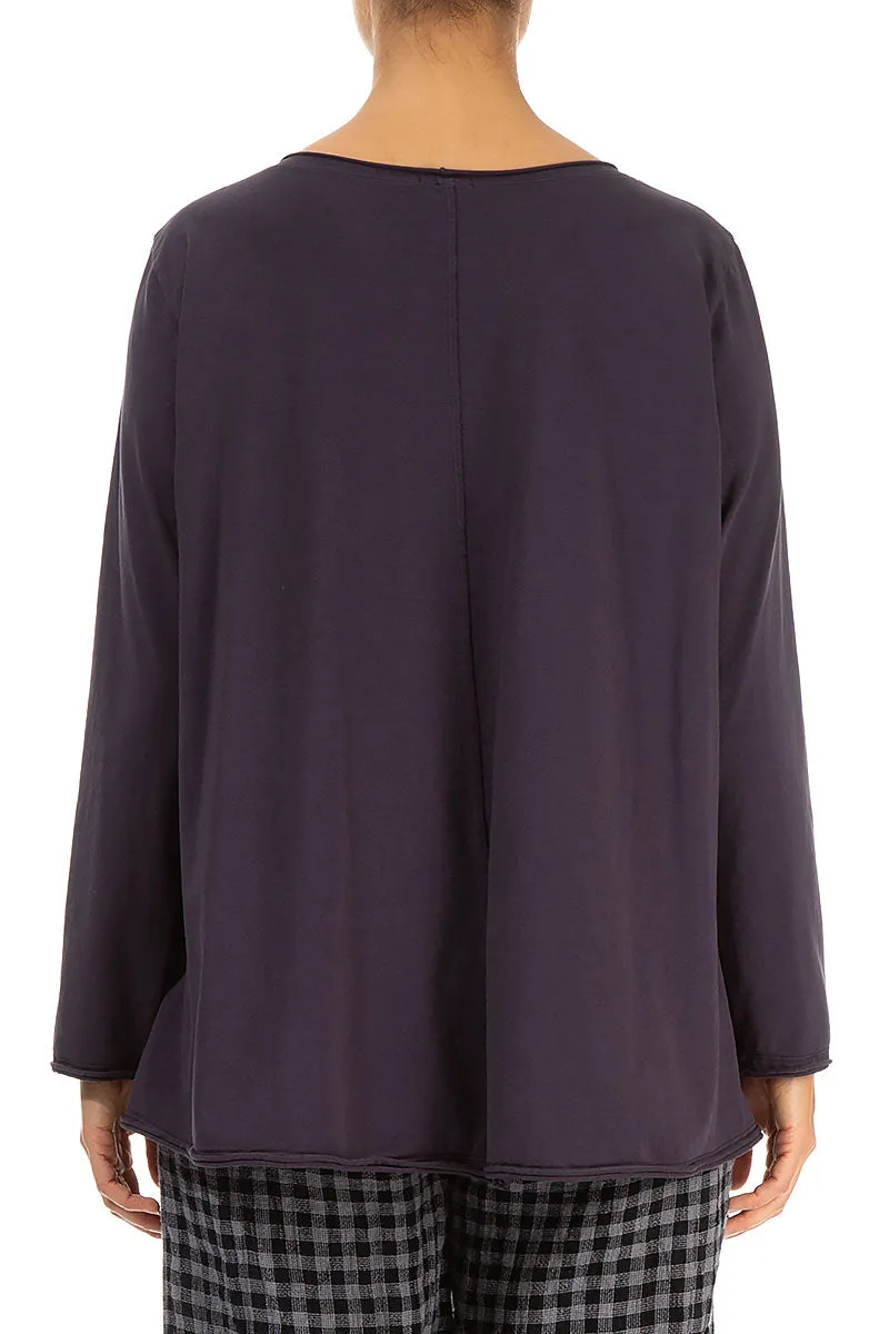 Asymmetric Hem Vintage Violet Cotton Blouse