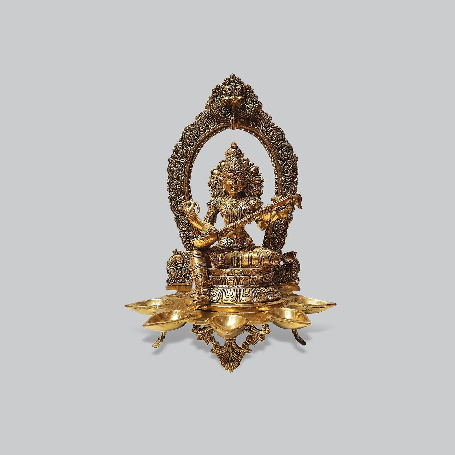 Brass Deepak Saraswati in Arch 18 in