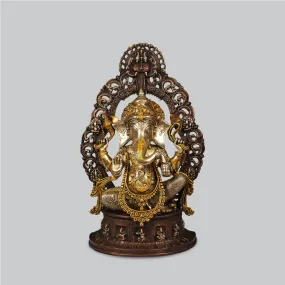 Brass Ganesha in Arch with Small Ganesha Design in Base - 3 Tone Finish 25 in