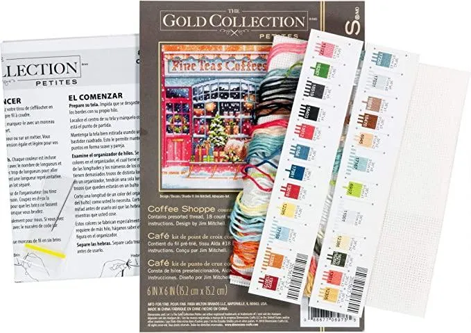 COFFEE SHOPPE, Counted Cross Stitch Kit, 18 count white Aida, DIMENSIONS Gold Petite Collection (70-08973)