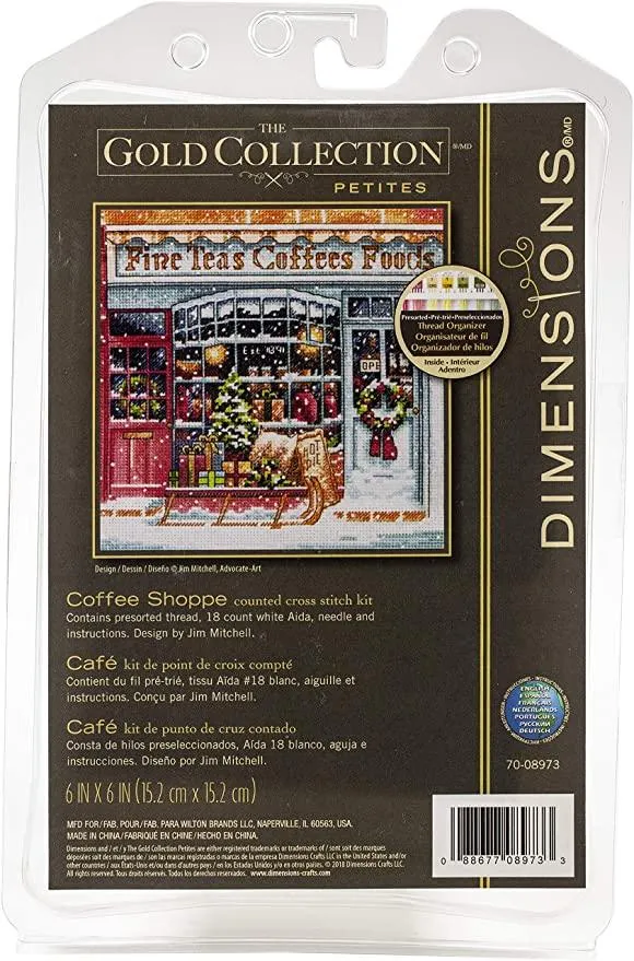 COFFEE SHOPPE, Counted Cross Stitch Kit, 18 count white Aida, DIMENSIONS Gold Petite Collection (70-08973)