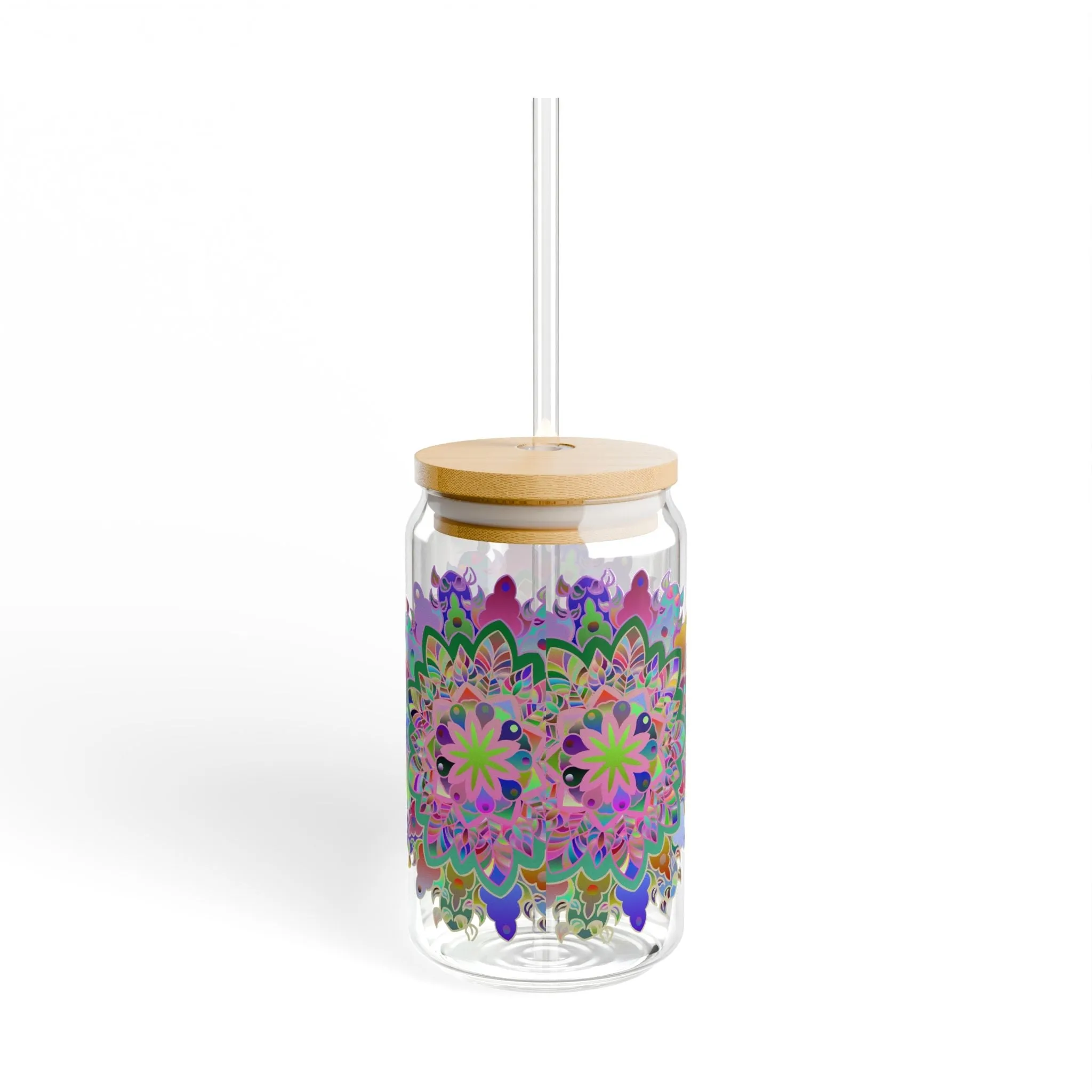 Colorful Mandala Art Hand-Drawn Sipper Glass - 16oz