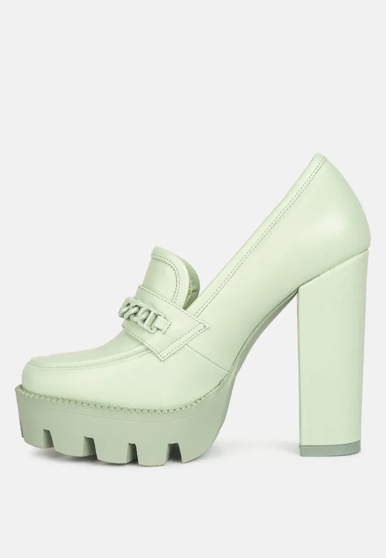 CORINNE Green Chain Embellished Chunky Loafers