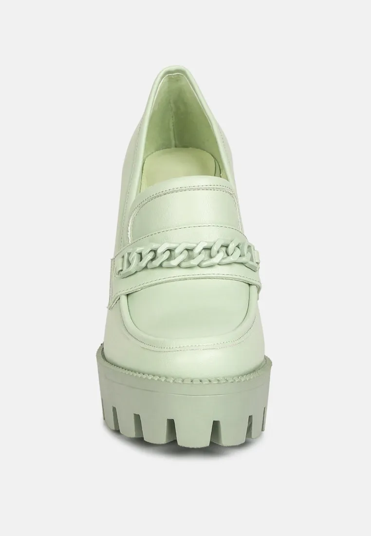 CORINNE Green Chain Embellished Chunky Loafers