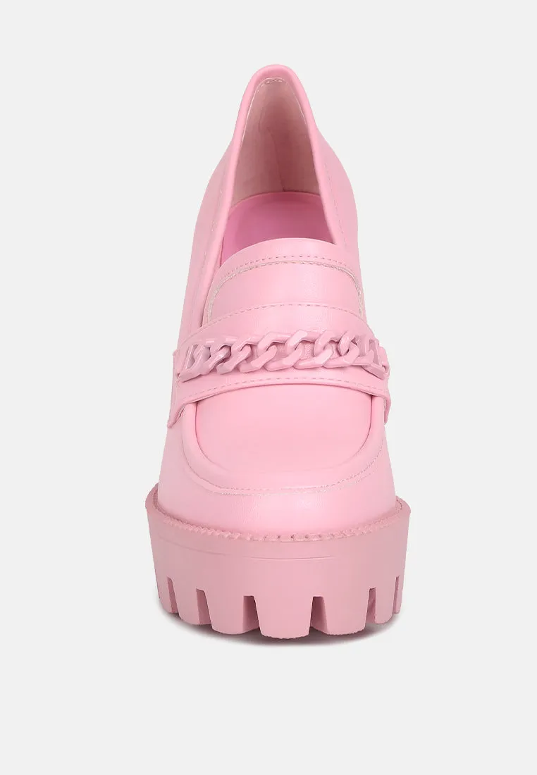 CORINNE Pink Chain Embellished Chunky Loafers