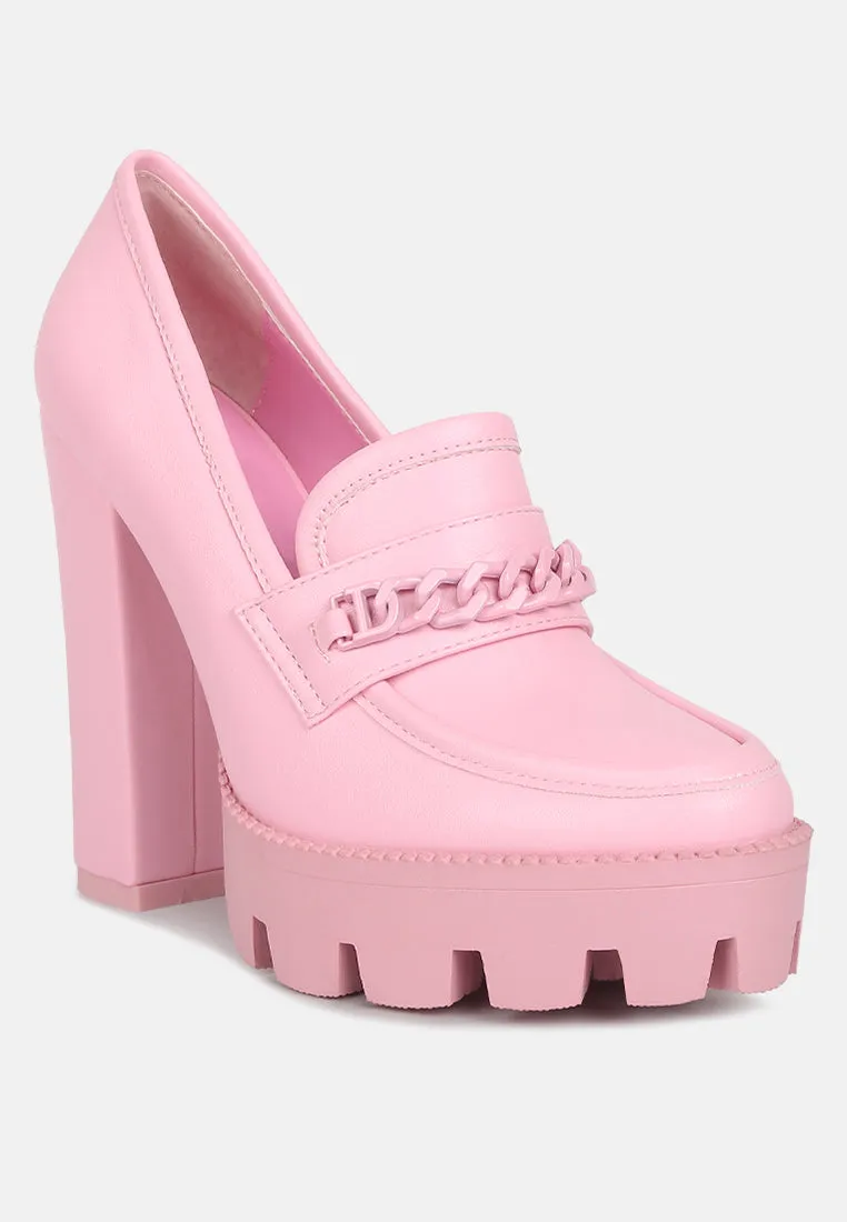 CORINNE Pink Chain Embellished Chunky Loafers