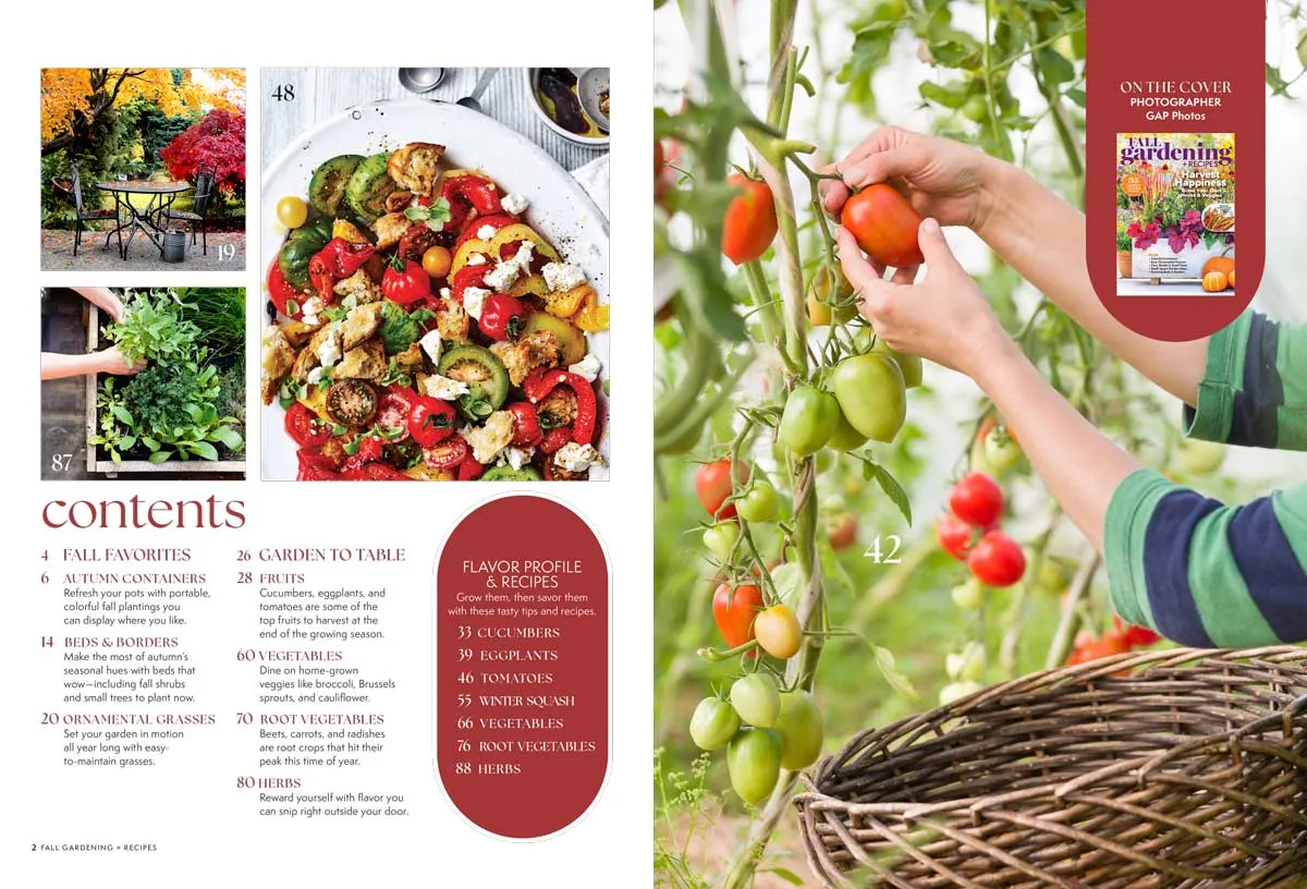 Fall Gardening   Recipes - 35 Garden To Table Dishes, Grow Your Own Veggies & Herbs, Colorful Containers, Easy Ornamental Grasses, Fiery Shrubs & Small Tress, Small-Space Garden Ideas, Borders & More!