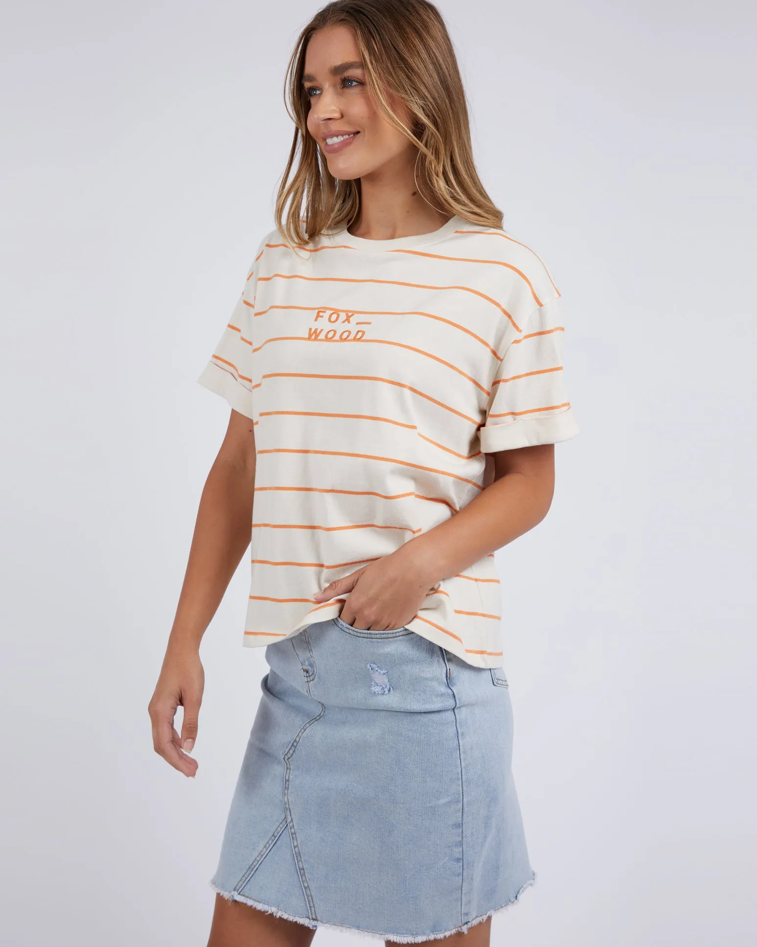 Foxwood Huntleigh Stripe Tee - Orange/Vintage White