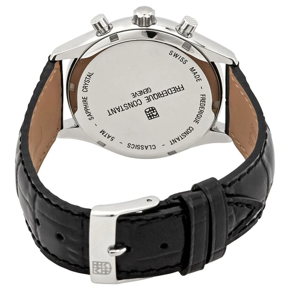 Frederique Constant Classics Chronograph Silver Dial Black Leather Strap Quartz Mens Watch FC-292MS5B6