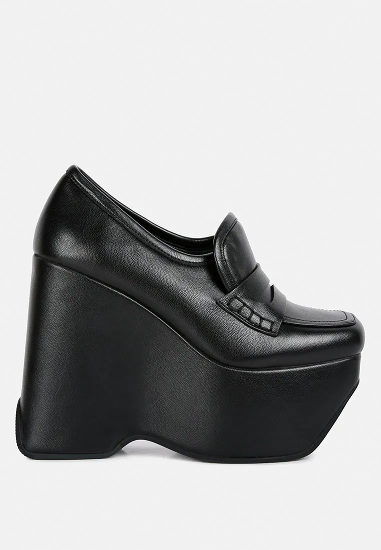 GILLIAM Black High Platform Wedge Loafers