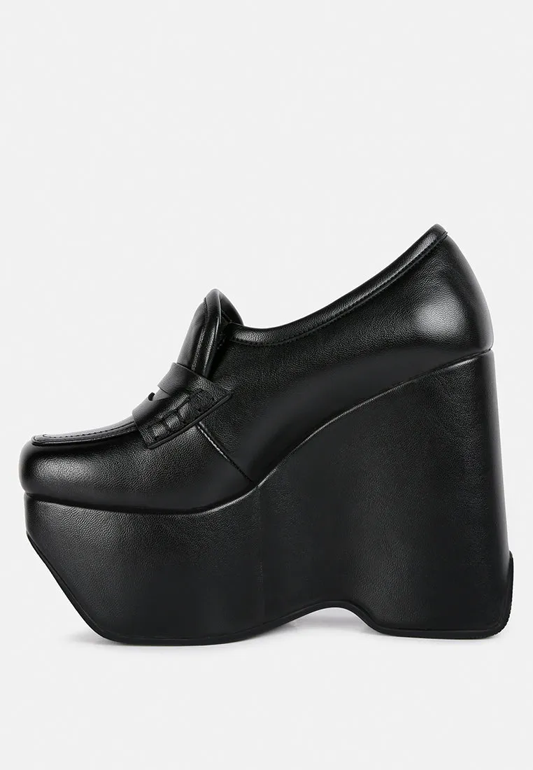 GILLIAM Black High Platform Wedge Loafers