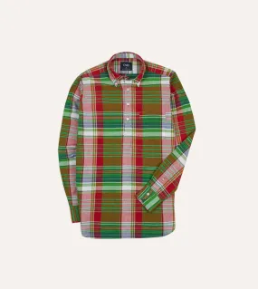 Green and Red Madras Check Cotton Button-Down Popover Shirt