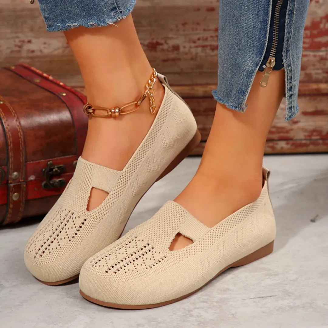 GRW Orthopedic Women Walking Shoes Comfortable Breathable Knit Flats Round Toe Slip on Vintage