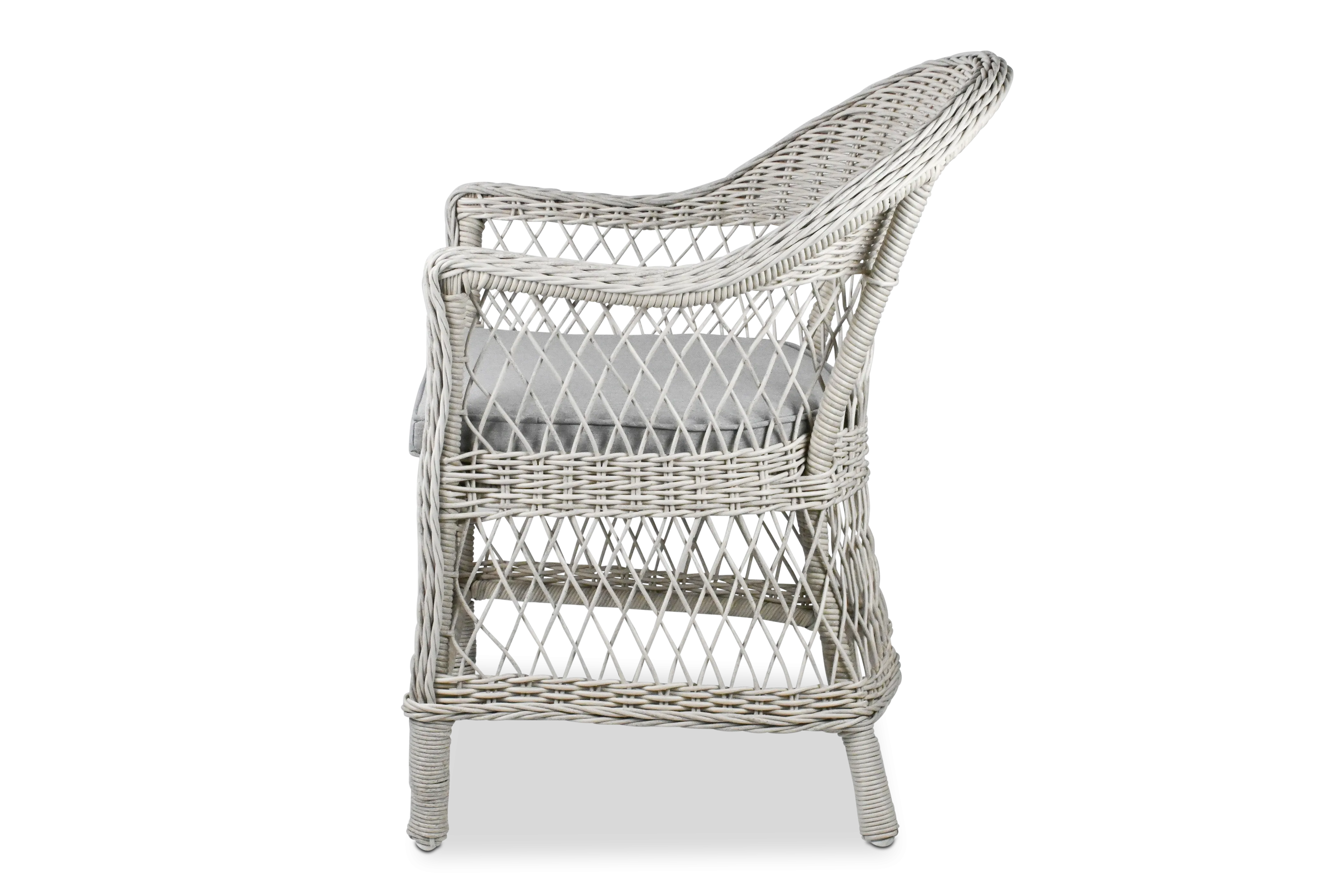 Hamptons Dining Chair 3pc Occasional in Surfmist Wicker and Dune Spunpoly Cushions