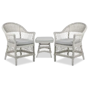 Hamptons Dining Chair 3pc Occasional in Surfmist Wicker and Dune Spunpoly Cushions