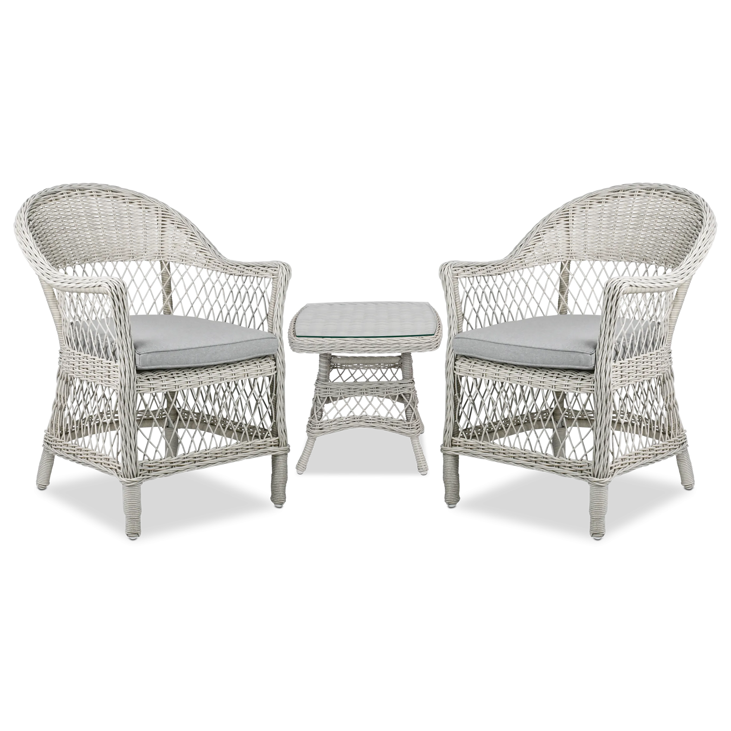 Hamptons Dining Chair 3pc Occasional in Surfmist Wicker and Dune Spunpoly Cushions