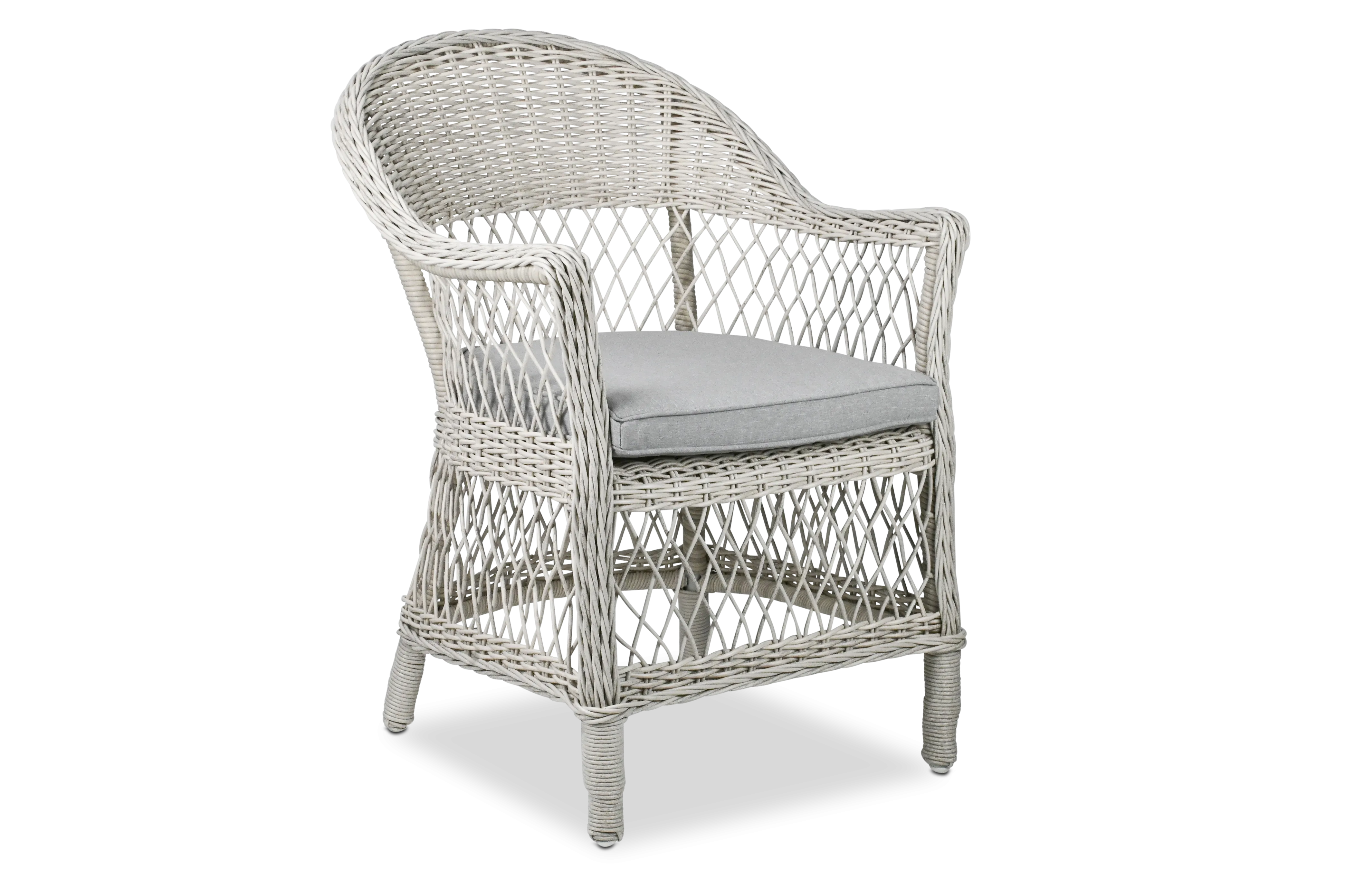 Hamptons Dining Chair 3pc Occasional in Surfmist Wicker and Dune Spunpoly Cushions