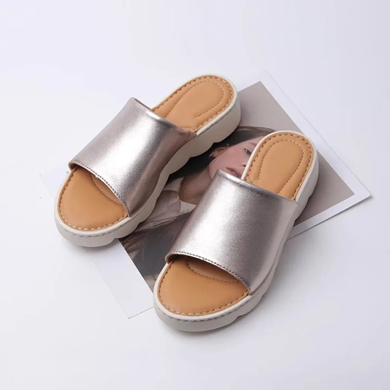 Handmade Leather Slippers in Nude/Brown/Black/Golden- Womens Platform Slingback