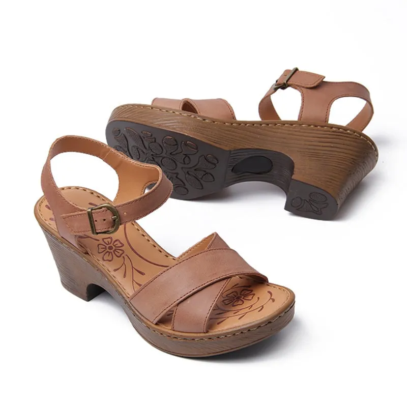 Handmade Leather X strap Sandals Open Toe Clog Sandals in Black/Khaki