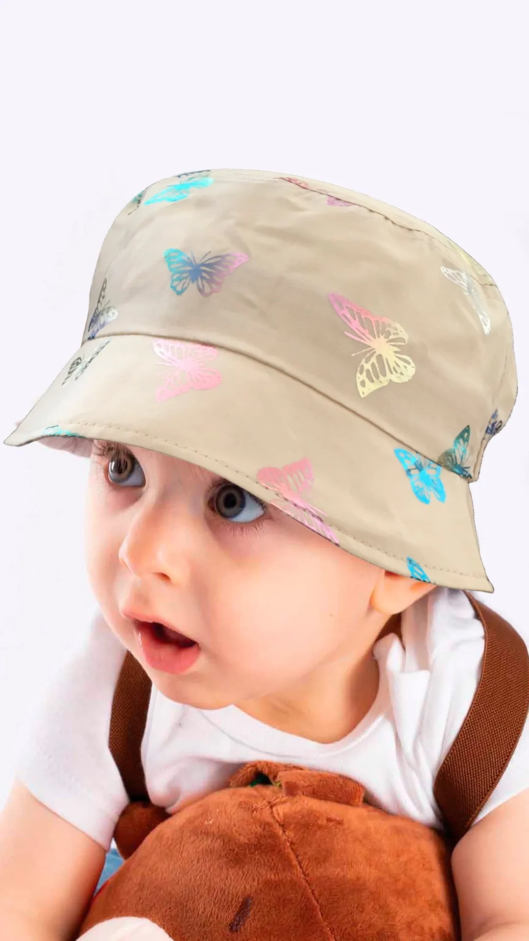 Infant to Toddler Bucket Hat with Shimmering Butterflies, Girl's or Boy's Cotton Summer Hats - 1-3 Years