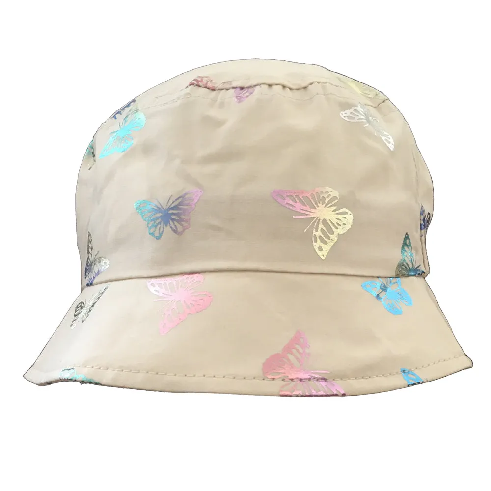 Infant to Toddler Bucket Hat with Shimmering Butterflies, Girl's or Boy's Cotton Summer Hats - 1-3 Years