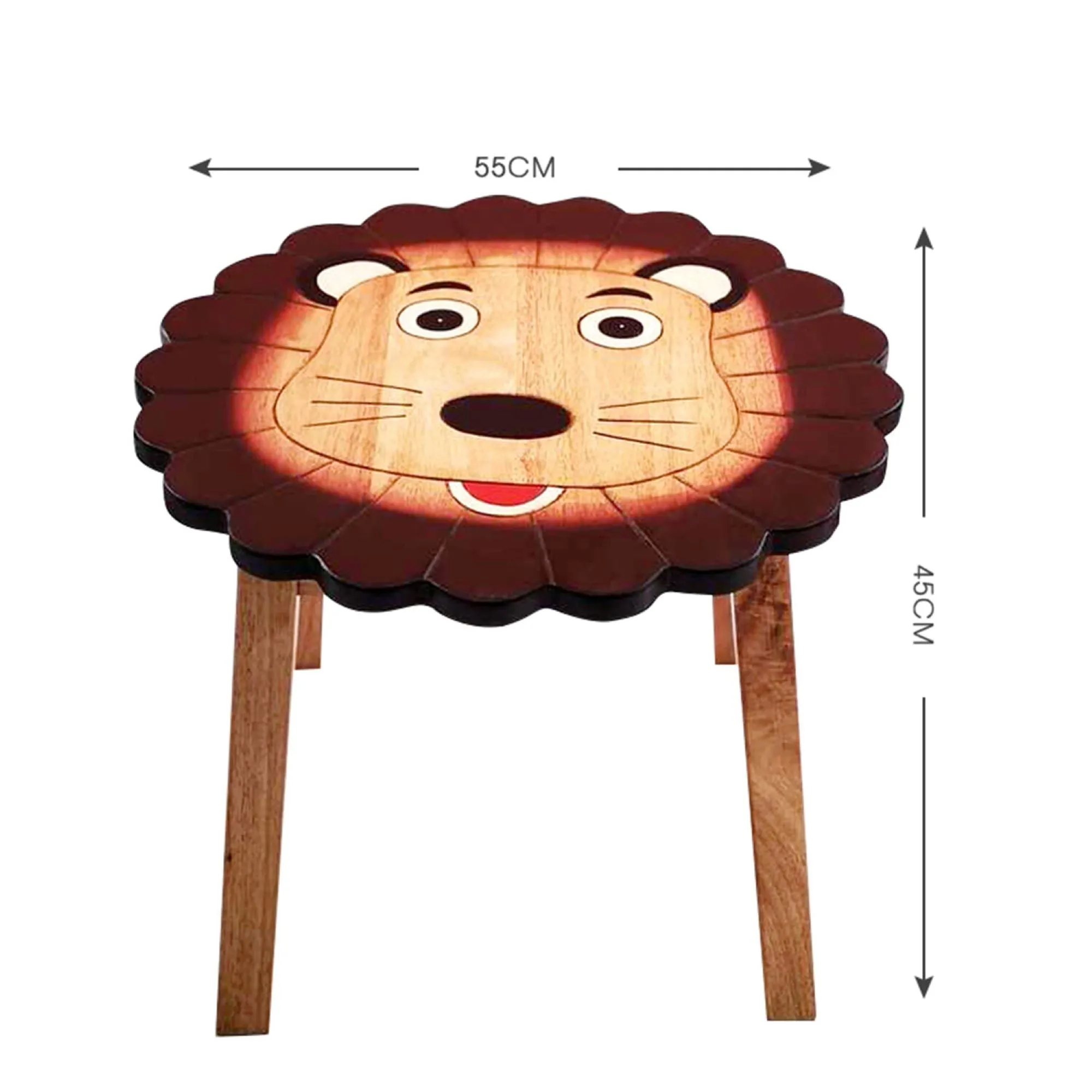 Kids Wooden Table   2 Chairs Set Lion Design Carved Timber Children Furniture