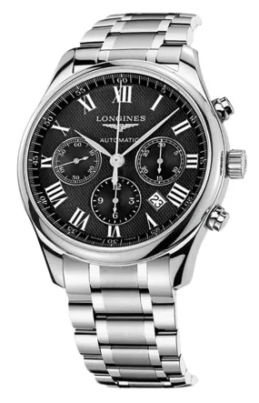 Longines Master Collection Automatic Chronograph Stainless Steel Black Dial Date Mens Watch L2.759.4.51.6