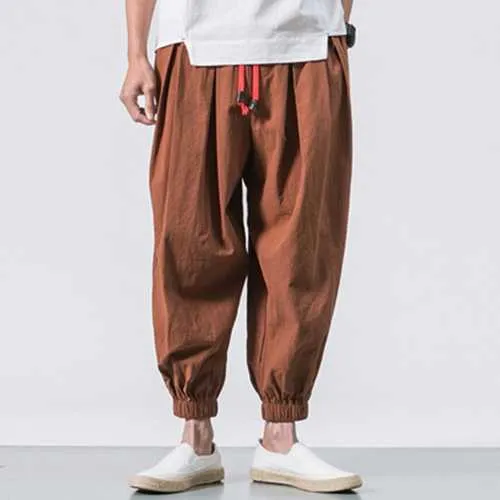 Men Cotton Loose Comfy Baggy Vintage Drawstring Jogger Casual Harem Pants