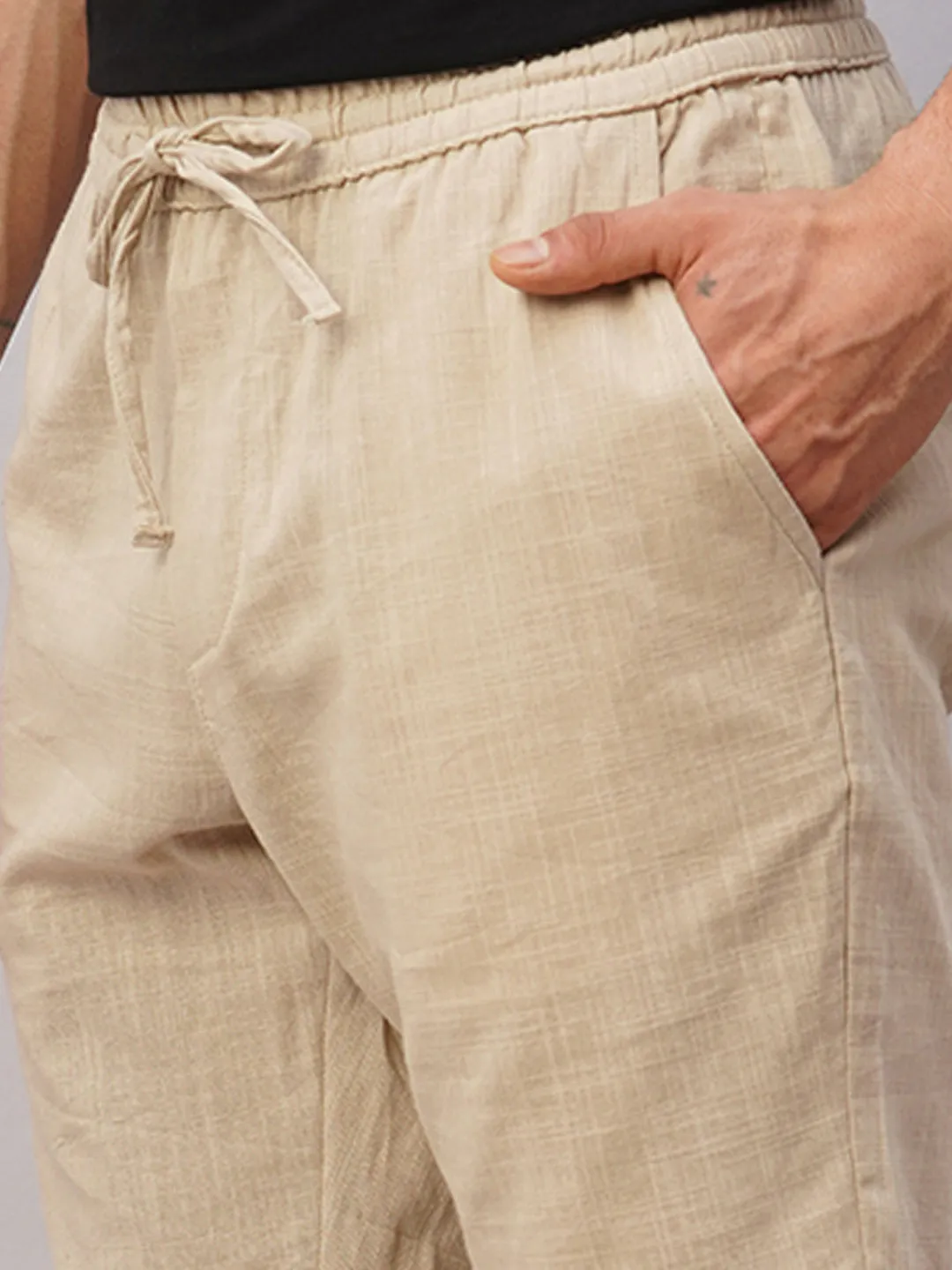 Men's Beige Cotton Regular Fit Shorts