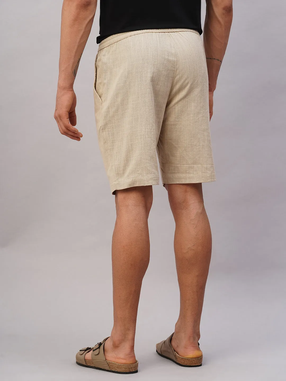 Men's Beige Cotton Regular Fit Shorts