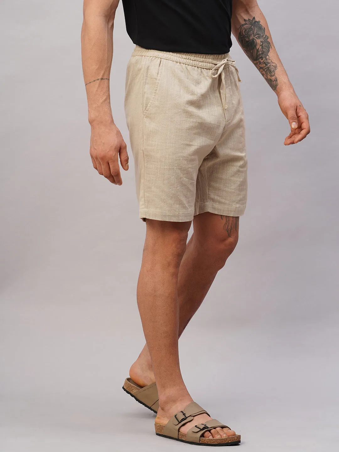 Men's Beige Cotton Regular Fit Shorts