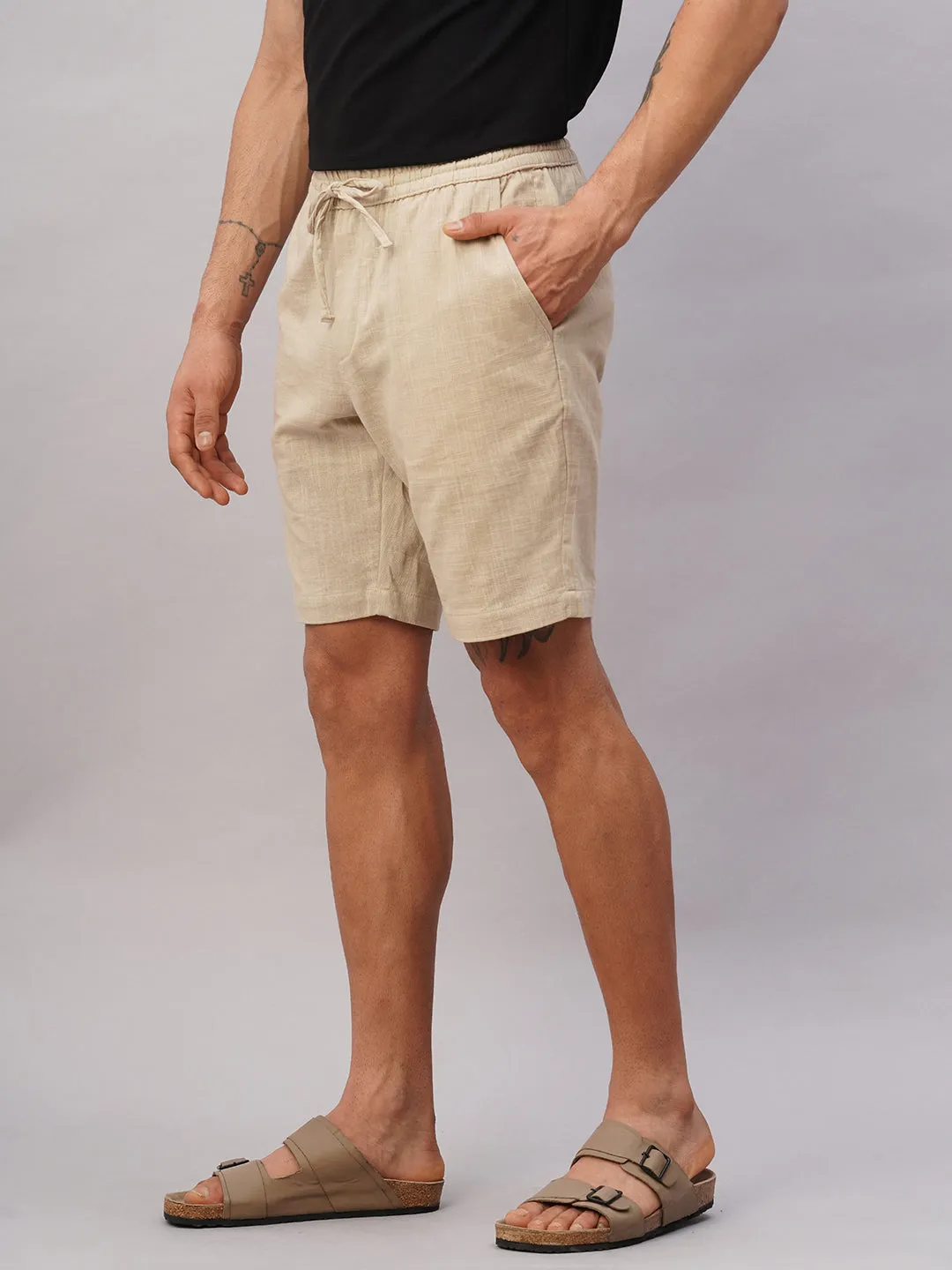 Men's Beige Cotton Regular Fit Shorts