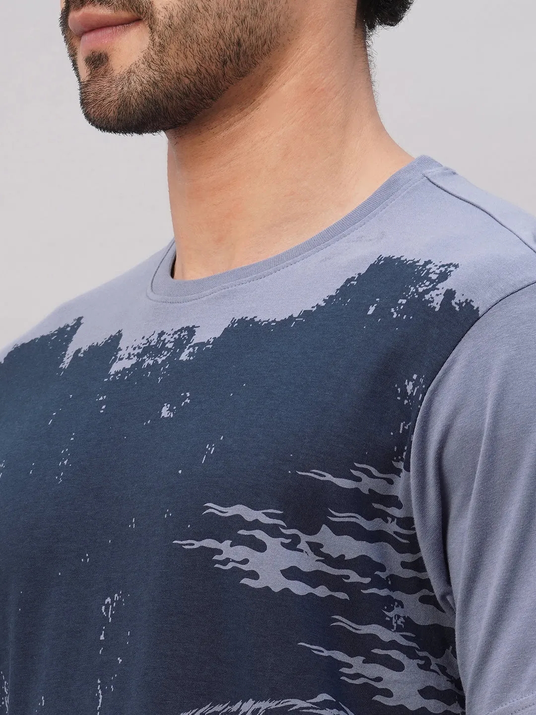 Men's Blue Cotton Regular Fit Tshirt