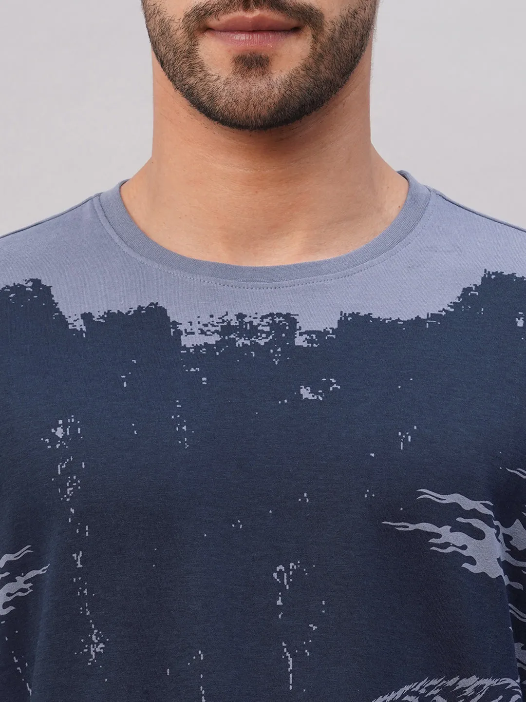 Men's Blue Cotton Regular Fit Tshirt