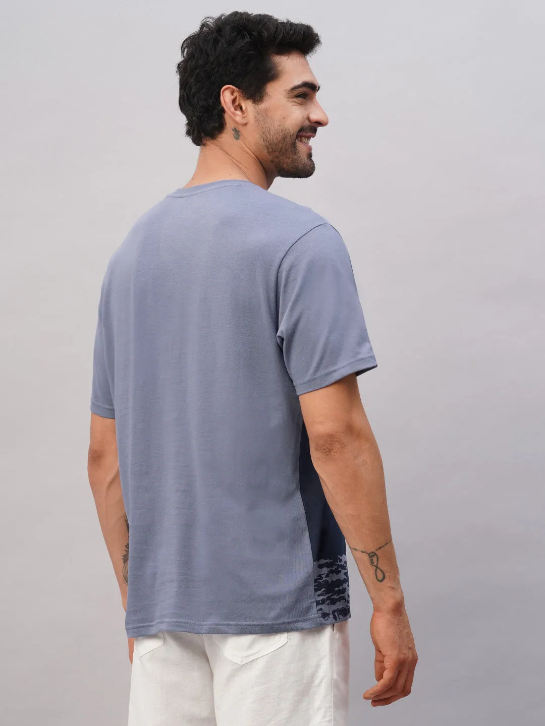 Men's Blue Cotton Regular Fit Tshirt