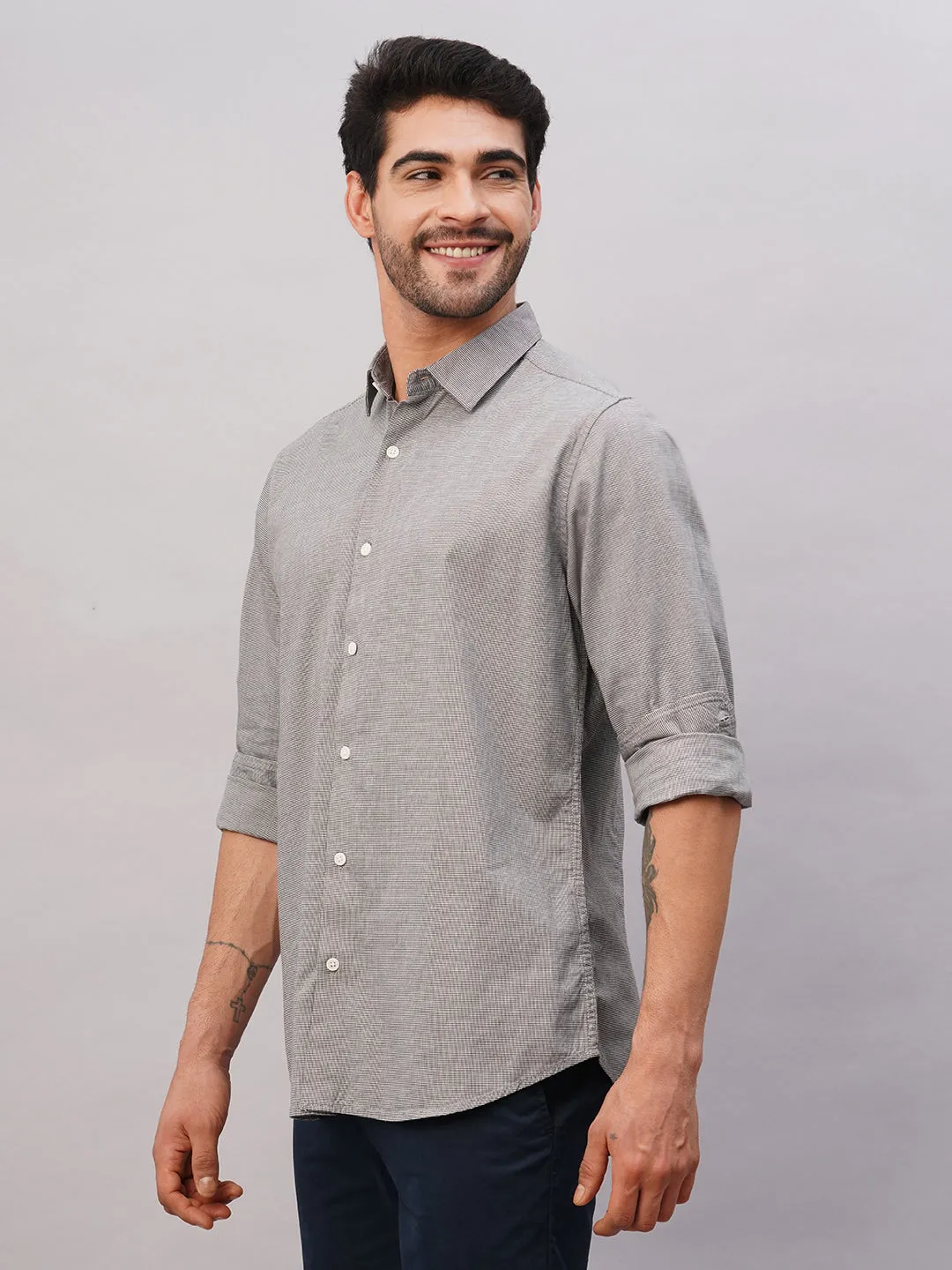 Men's Brown Cotton Slim Fit Shirt