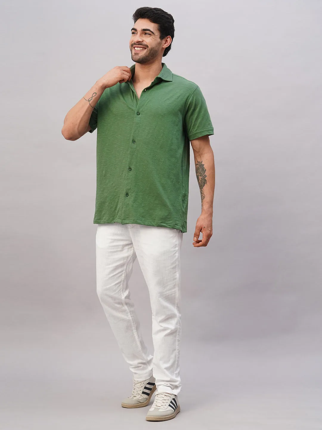 Men's Green Cotton Regular Fit Tshirt