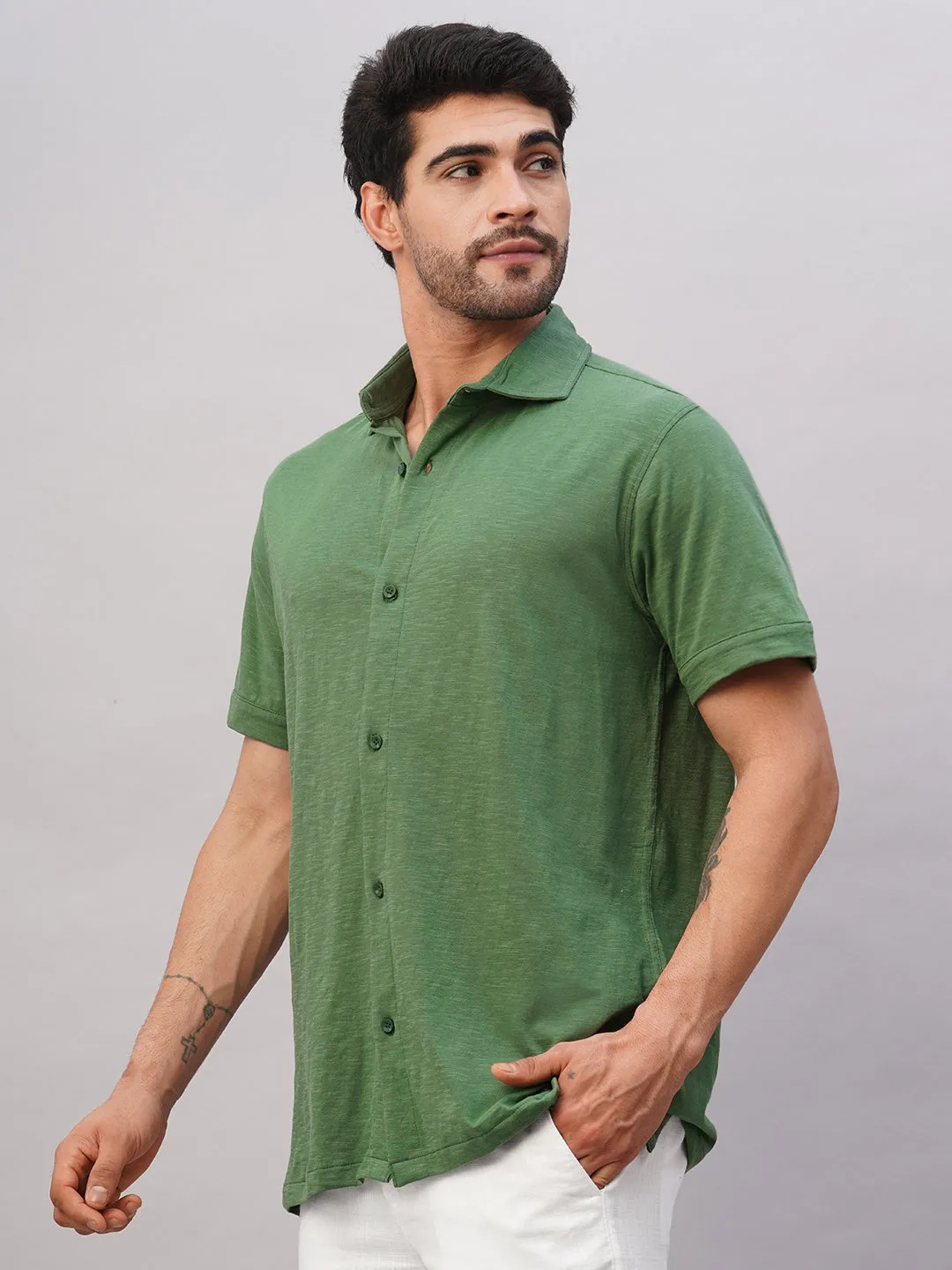 Men's Green Cotton Regular Fit Tshirt