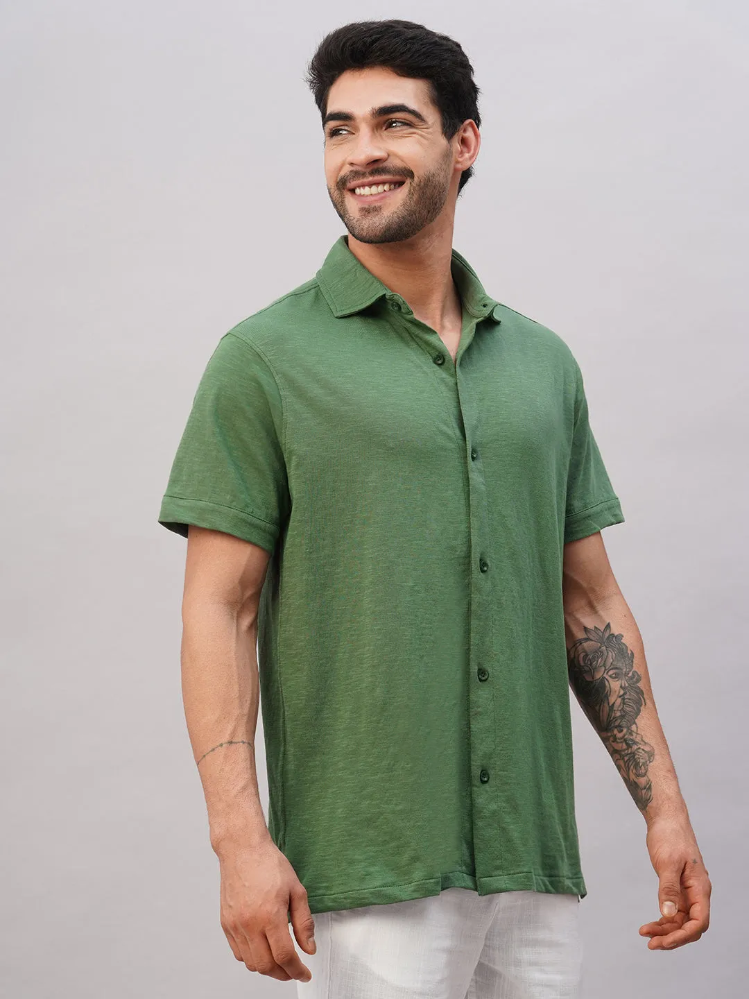 Men's Green Cotton Regular Fit Tshirt