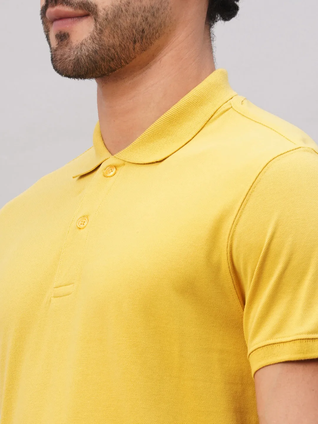 Men's Mustard Cotton Regular Fit Tshirt