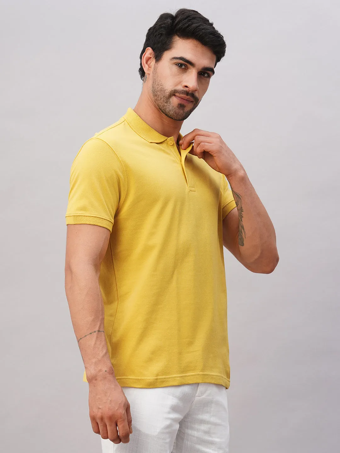 Men's Mustard Cotton Regular Fit Tshirt